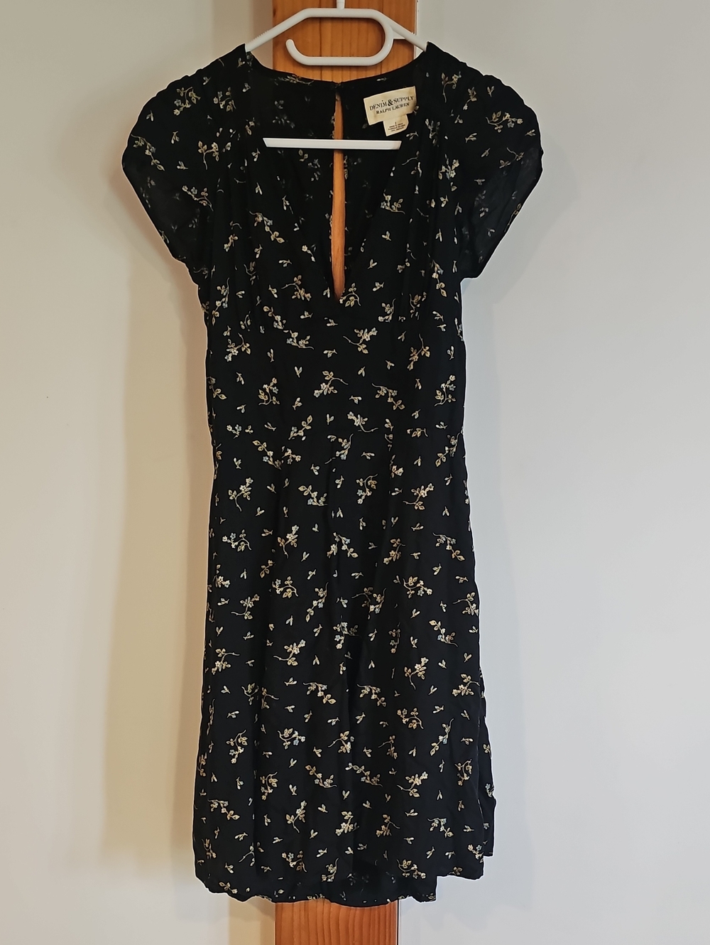 Denim & Supply Ralph Lauren Black Mini Dress with Cream Floral Print